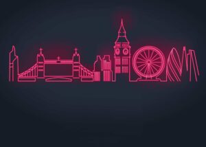 Neon City Skyline Front Personalised